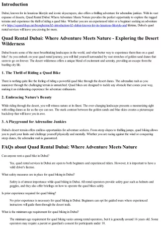 Quad Rental Dubai: Where Adventure Meets Nature