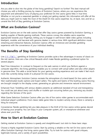 The Ultimate Information to Evolution Casinos: Unraveling the Thrill of Stay Gam