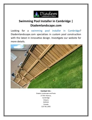 Swimming Pool Installer in Cambridge Diademlandscape