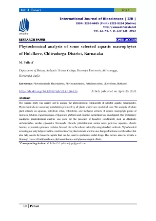 Phytochemical analysis of some selected aquatic macrophytes of Holalkere