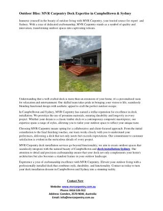 Deck Elegance: MVR Carpentry in Campbelltown & Sydney