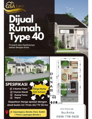 KPR, 0896-7118-5628 Rumah diJual Kediri GSA Land