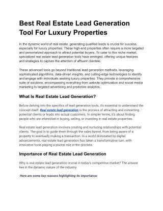 Best Real Estate Lead Generation Tool For Luxury Properties