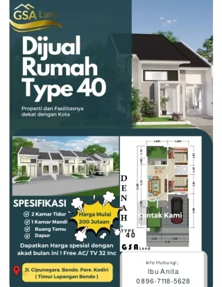 KPR, 0896-7118-5628 Rumah diJual Harga 200 Jutaan Kediri GSA Land