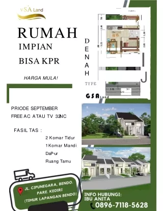 KPR, 0896-7118-5628 Rumah diJual Harga 300 Jutaan Kediri GSA Land