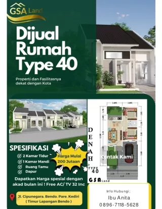 KPR, 0896-7118-5628 Rumah diJual Harga di Bawah 300 Jutaan Kediri GSA Land