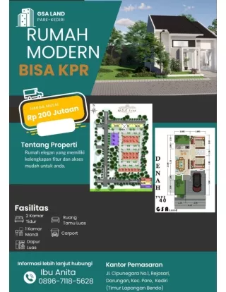 KPR, 0896-7118-5628 Rumah diJual Terdekat Kediri GSA Land