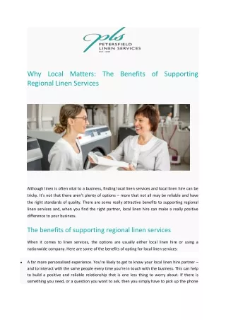 The Benefits of Supporting Regional Linen Services - Petersfield Linen Services