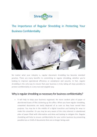 The Importance of Regular Shredding in Protecting Your Business Confidentiality - Shred on Site