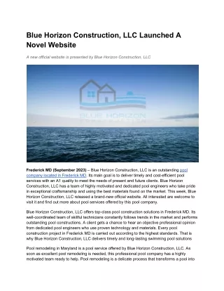 Blue Horizon Construction, LLC Launched A Novel Website