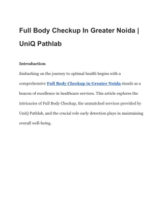 Full Body Checkup In Greater Noida | UniQ Pathlab