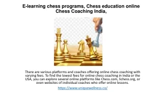 Chess education online Chess Coaching India, E-learning chess programs