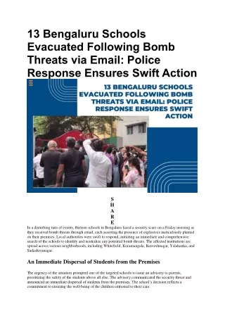 13 Bengaluru Schools Evacuated Following Bomb Threats via Email