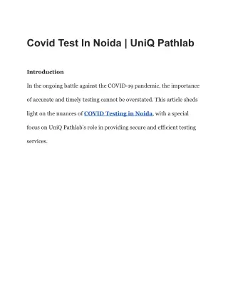 Covid Test In Noida | UniQ Pathlab