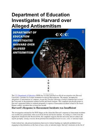 Harvard Faces Federal Investigation over Antisemitism on Campuses