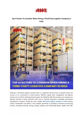 Top 4 Key Factors to Consider Before Hiring Third-party Logistics Company in Ind