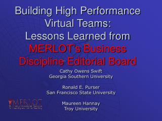 Building High Performance Virtual Teams: Lessons Learned from MERLOT’s Business Discipline Editorial Board