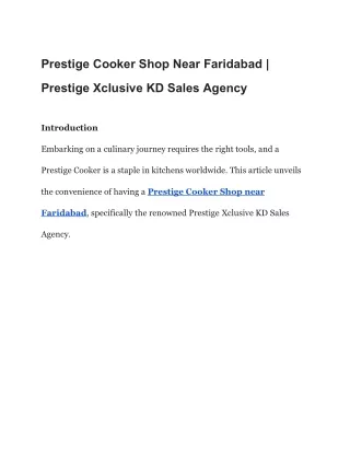 Prestige Cooker Shop Near Faridabad | Prestige Xclusive KD Sales Agency