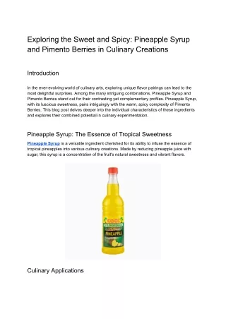 Exploring the Sweet and Spicy_ Pineapple Syrup and Pimento Berries in Culinary Creations