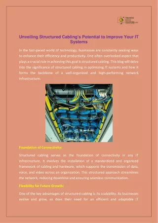 Unveiling Structured Cabling's Potential to Improve Your IT Systems