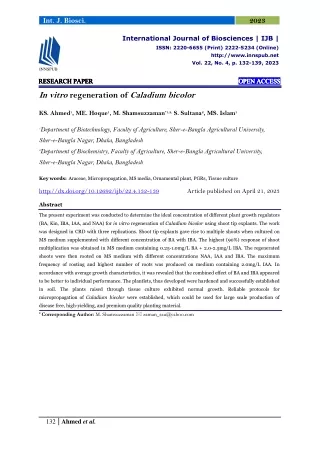 In vitro regeneration of Caladium bicolor