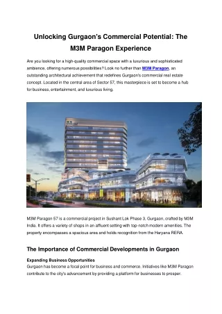 Unlocking Gurgaon's Commercial Potential - The M3M Paragon Experience