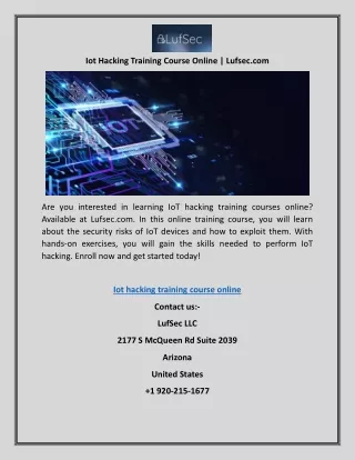 Iot Hacking Training Course Online | Lufsec.com