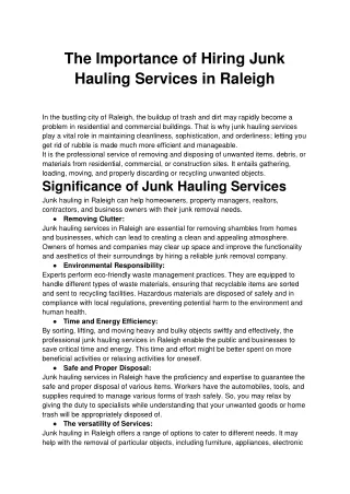 The Importance of Hiring Junk Hauling Services in Raleigh