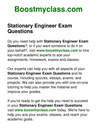 Stationary Engineer Exam Questions