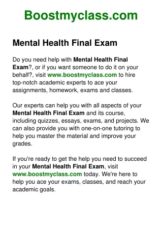 Mental Health Final Exam