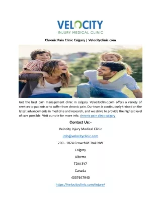 Chronic Pain Clinic Calgary | Velocityclinic.com