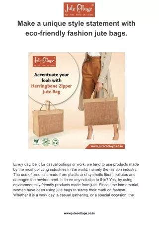 Make a unique style statement with eco-friendly fashion jute bags