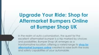 Upgrade Your Ride Shop for Aftermarket Bumpers Online at Bumper Shop UK