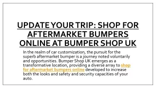 Update Your Trip Shop for Aftermarket Bumpers Online at Bumper Shop UK