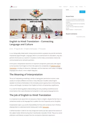 English to Hindi Translation – Connecting Language and Culture