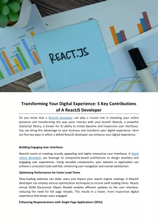 Transforming Your Digital Experience: 5 Key Contributions of A ReactJS Developer