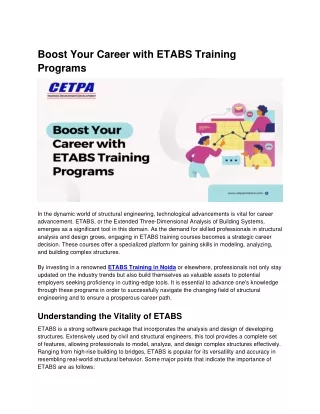 Boost Your Career with ETABS Training Programs