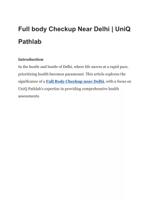 Full body Checkup Near Delhi | UniQ Pathlab