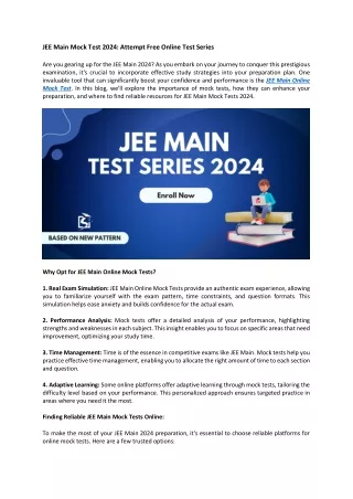 JEE Main Mock Test 2024 - Attempt Free Online Test Series