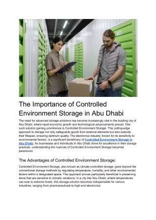 The Importance of Controlled Environment Storage in Abu Dhabi