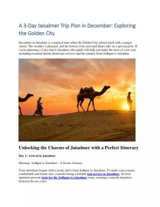A 3-Day Jaisalmer Trip Plan in December Exploring the Golden City