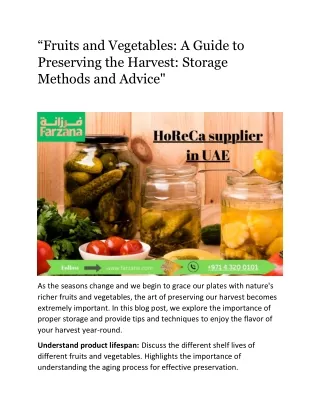 “Fruits and Vegetables: A Guide to Preserving the Harvest: Storage Methods and A