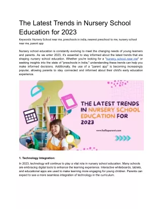 The Latest Trends in Nursery School Education for 2023