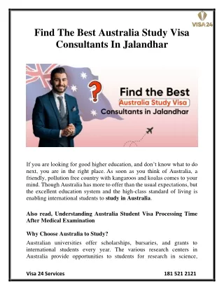 Find The Best Australia Study Visa Consultants In Jalandhar