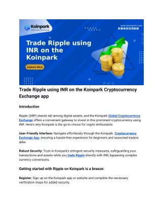 Trade Ripple using INR on the Koinpark cryptocurrency Exchange app