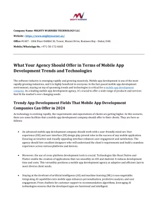 What Your Agency Should Offer in Terms of Mobile App Development Trends and Tech