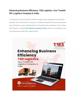 Enhancing Business Efficiency_ TQS Logistics, Your Trusted 3PL Logistics Company in India.