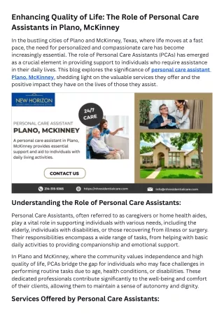 Enhancing Quality of Life The Role of Personal Care Assistants in Plano, McKinney