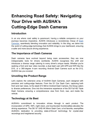 Enhancing Road Safety: Navigating Your Drive with AUSHA's Cutting-Edge Dash Cam