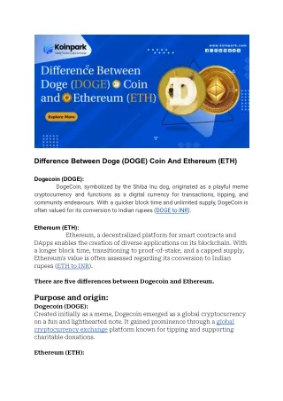 Difference Between Doge (DOGE) Coin And Ethereum (ETH) Coin